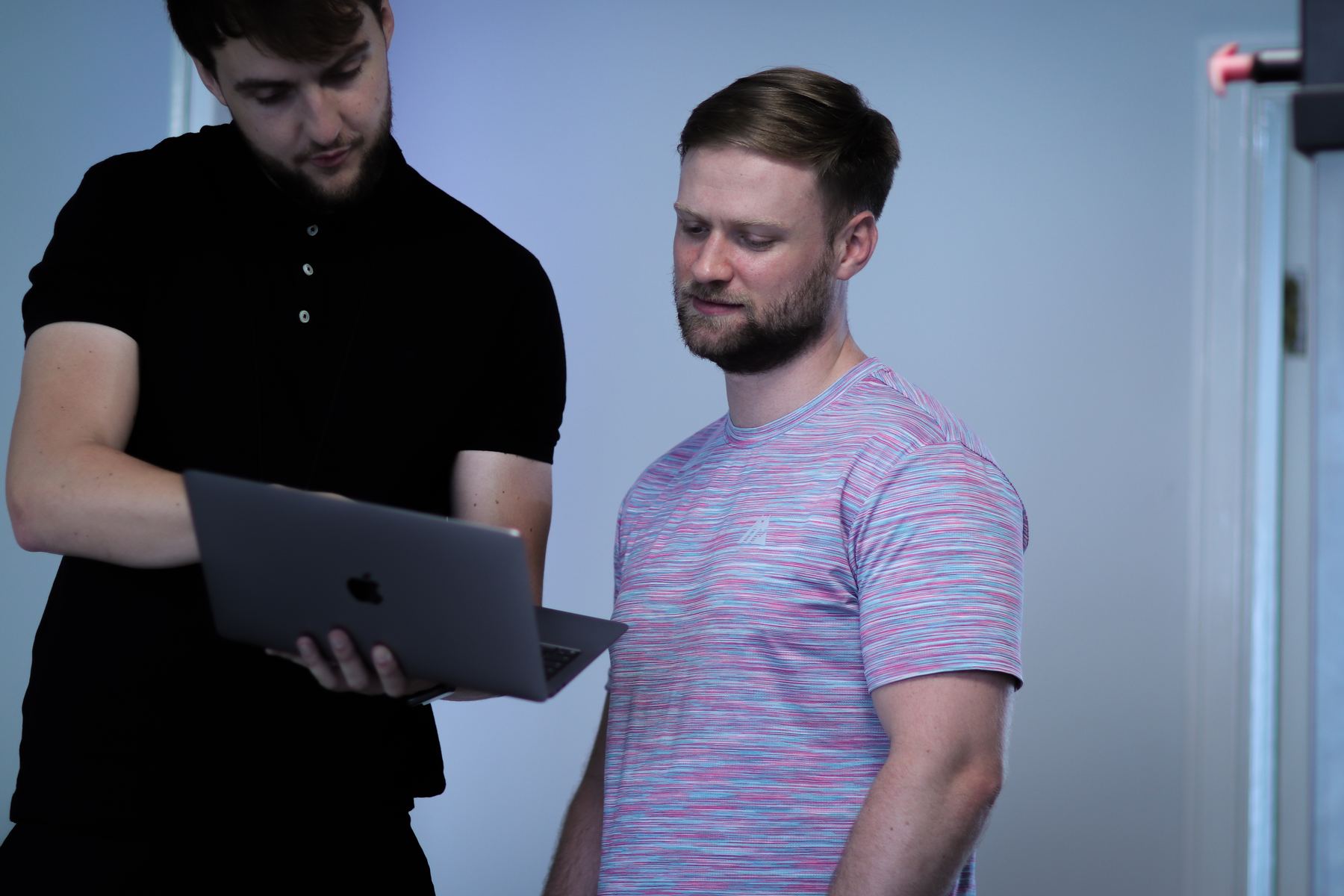 Reviewing results together on a laptop